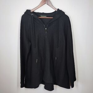 For Cynthia Wool Hoodie Jacket Womens Medium Black Lagenlook Oversized Zip Up